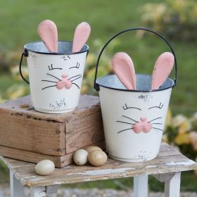 Adorable Set of Two Bunny Buckets - Perfect for Easter Decor and Springtime Fun