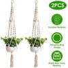 2Pcs Plant Hanger Flowerpot Net Bag 40in Cotton Rope Plant Hangers 4Legs Plant Hanger - White