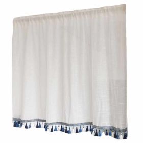 Semi-Sheer Cafe Curtain Tassels Short Kitchen Curtain Half Window Curtain Bedroom Curtain, 57x24 inch - Default