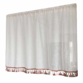 Semi-Sheer Cafe Curtain Tassels Short Kitchen Curtain Half Window Curtain, White, 57x24 inch - Default