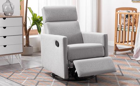 Modern Upholstered Rocker Nursery Chair Plush Seating Glider Swivel Recliner Chair, Gray - as Pic