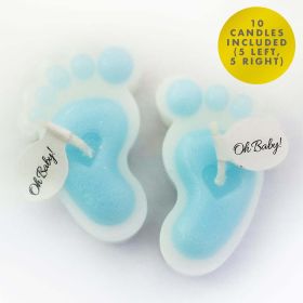 Baby Shower Party Favors for Guests for Boys Blue Footprint Candle Pack of 10 - Sweet Baby Company