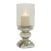 DecMode Silver Glass Handmade Turned Style Pillar Hurricane Lamp with Faux Mercury Glass Finish - DecMode