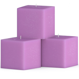 Candwax 3 inch Pillar Candles for Home Set of 3 pcs - Unscented and Long Lasting Candles Ideal for Romantic, Wedding or Living Room Decor - Lilac Squa