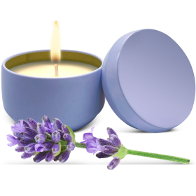 Soy Wax Candle in Tin Jar Lavender Scented Candle Handmade in USA Natural Safe by Relaxcation 6 oz - RELAXCATION