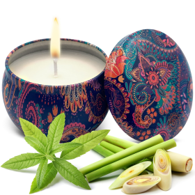 Soy Wax Candle in Tin Jar Verbena Lemongrass Clean Burn up to 25 Hours Handmade in USA Natural and Safe by Relaxcation 6 oz - RELAXCATION