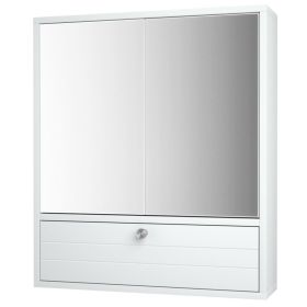 Bathroom Double Mirror Door Wall Mount Storage Wood Cabinet - White