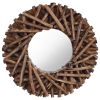 Wall Mirror 15.7" Teak Round - Brown