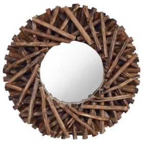 Wall Mirror 15.7" Teak Round - Brown