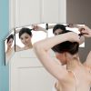 3 Way Mirror with Telescopic Hanger Tri-fold Mirror Personal Makeup Mirror for Self Shaving Hair Cutting Dyeing Curling Braiding - Black_NoLight