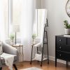 Full mirror wood flooring style, with storage shelves, white light beads, detachable foldable hanging bar at the back, jewelry storage mirror cabinet