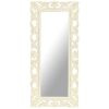 Hand Carved Mirror White 43.3"x19.7" Solid Mango Wood - White