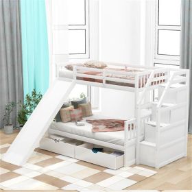 Twin over Full Bunk Bed with Drawers,Storage and Slide, Multifunction, White - as picture