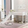 Twin Size Low Loft Bed with Ladder and Slide,White - as picture