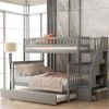 Twin over Full Bunk Bed with Trundle and Staircase,Gray - as picture