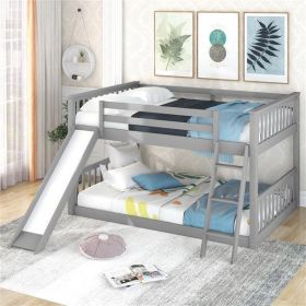 Full over Full Bunk Bed with Convertible Slide and Ladder, Gray - as picture