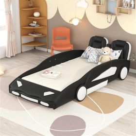 Twin Size Race Car-Shaped Platform Bed with Wheels, Black - as picture