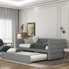 Twin Size Daybed with Trundle, Upholstered Daybed with Padded Back, Gray - as picture