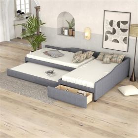 Upholstered Double Twin Size Daybed with Trundle and Drawer, Gray - as picture