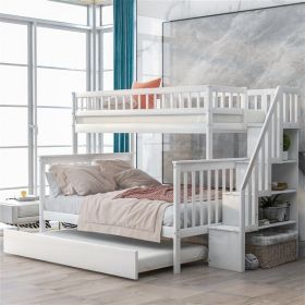 Twin over Full Bunk Bed with Trundle and Staircase,White - as picture