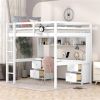 Full Size Loft Bed with Desk, Cabinets, Drawers and Bedside Tray, Charging Station, White - as picture