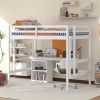 Full size Loft Bed with Desk and Writing Board, Wooden Loft Bed with Desk & 2 Drawers Cabinet- White - as picture