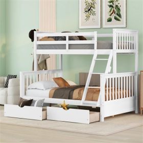 Twin-Over-Full Bunk Bed with Ladders and Two Storage Drawers (White) - as picture