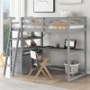 Twin Size Loft Bed with Desk and Shelves, Two Built-in Drawers, Gray - as picture