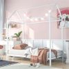 House Bed Frame Twin Size , Kids Bed Frame Metal Platform Bed Floor Bed for Kids Boys Girls No Box Spring Needed White - as picture