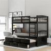 Wood Bunk Bed with Trundle and Drawers, Espresso - as picture