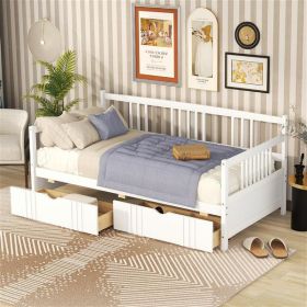 Twin Size Daybed Wood Bed with Two Drawers,White - as picture