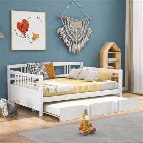 Full Size Daybed Wood Bed with Twin Size Trundle,White - as picture