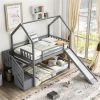 House Bunk Bed with Convertible Slide,Storage Staircase can be Placed Left or Right,Gray - as picture