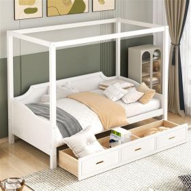 Twin Size Wooden Canopy Daybed with 3 in 1 Storage Drawers,White - as picture