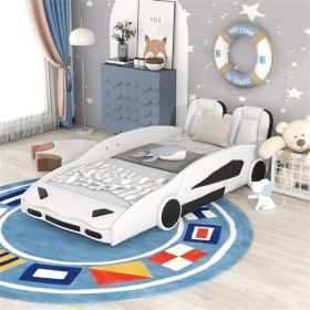 Twin Size Race Car-Shaped Platform Bed with Wheels, White - as picture