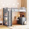 Twin Size Loft Bed with Ladder, Shelves, and Desk, Gray - as picture