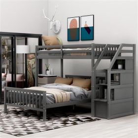 Twin over Full Loft Bed with Staircase,Gray - as picture