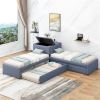 L-shaped Upholstered Platform Bed with Trundle and Two Drawers Linked with built-in Desk,Twin,Gray - as picture