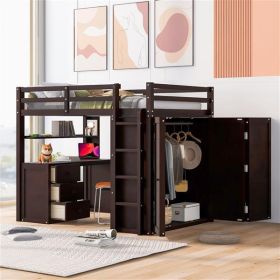 Full size Loft Bed with Drawers,Desk,and Wardrobe-Espresso - as picture