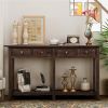 Rustic Brushed Texture Entryway Table Console Table with Drawer and Bottom Shelf for Living Room (Espresso) - as picture