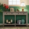 Rustic Brushed Texture Entryway Table Console Table with Drawers and Bottom Shelf for Living Room (Grey Wash) - as picture