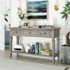 Classic Retro Style Console Table with Three Top Drawers and Open Style Bottom Shelf, Easy Assembly (Gray Wash) - as picture