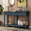 Rustic Brushed Texture Entryway Table Console Table with Drawer and Bottom Shelf for Living Room (Antique Navy) - as picture