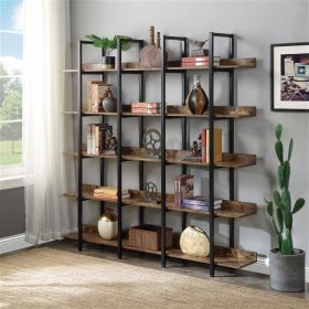 [VIDEO] 5 Tier Bookcase Home Office Open Bookshelf, Vintage Industrial Style Shelf with Metal Frame, MDF Board - as picture