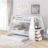 Twin over Full Bunk Bed with Trundle and Built-in Desk, Three Storage Drawers and Shelf,White - as picture