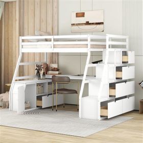 Twin Size Loft Bed with 7 Drawers 2 Shelves and Desk - White - as picture