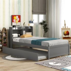 Twin Bed with Trundle,Bookcase,Grey - as picture