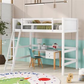 Solid Wood Twin Size Loft Bed with Ladder(White) - as picture