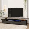 Extended, Minimalist Design TV stand with Color Changing LED Lights, Modern Universal Entertainment Center, High Gloss TV Cabinet for 90+ inch TV, Bla