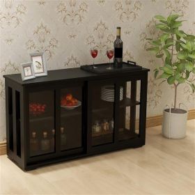 Kitchen Storage Stand Cupboard With Glass Door-Black - as picture